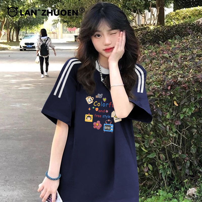 American High Street Parallel Bars Cotton Short-Sleeved T-Shirt for Women Summer 2025 New Women's Versatile Loose Top Half Sleeves