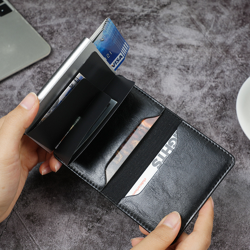 2024 Neue Diebstahlschutzbürste Aluminiumbox Kartentasche Kohlefasermuster Kreditkartenbox Automatisch aufspringende Kartentasche Brieftasche mit mehreren Kartenpositionen_voghion.com