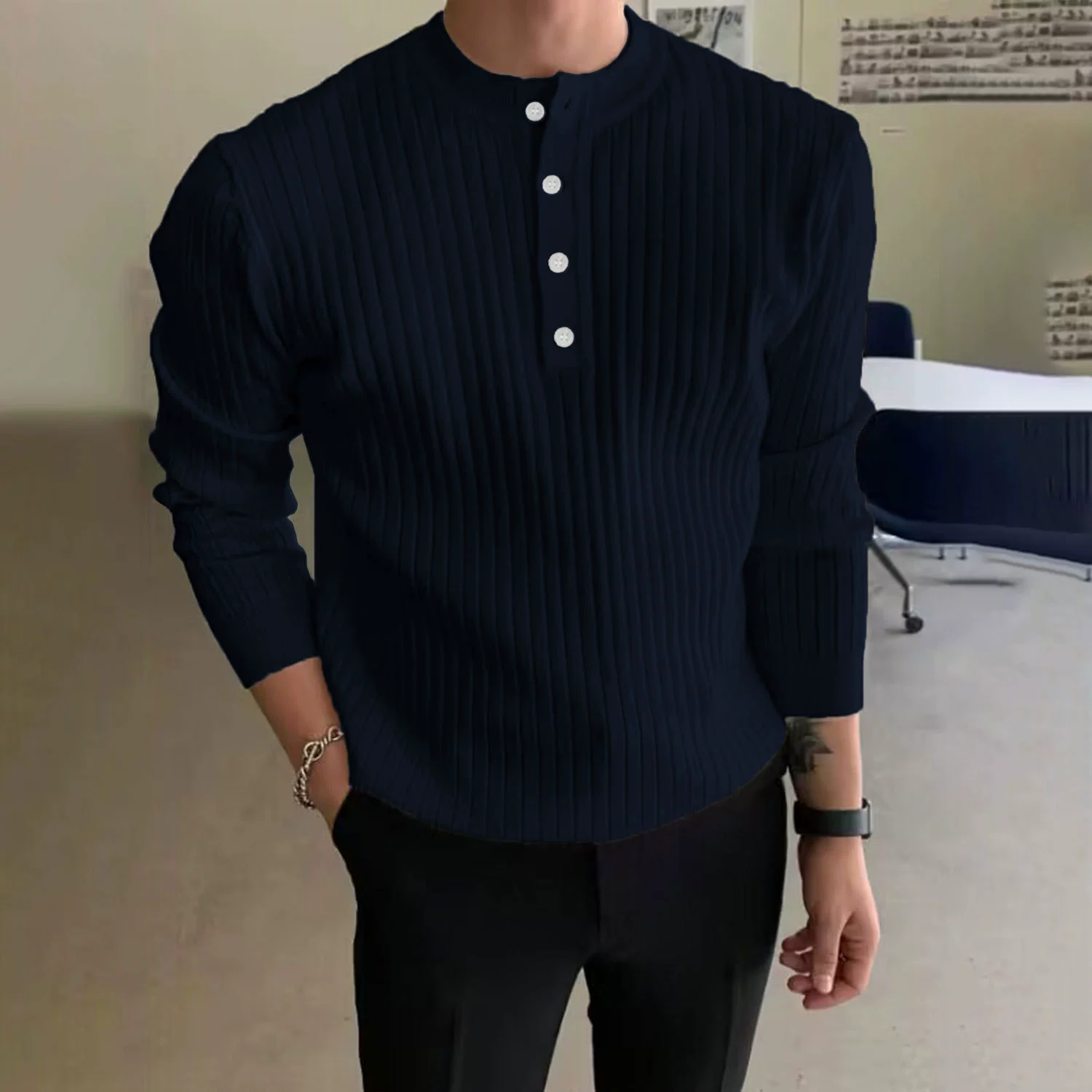 Pin, demi-season sweater, set for leisure, long-sleeve, high collar