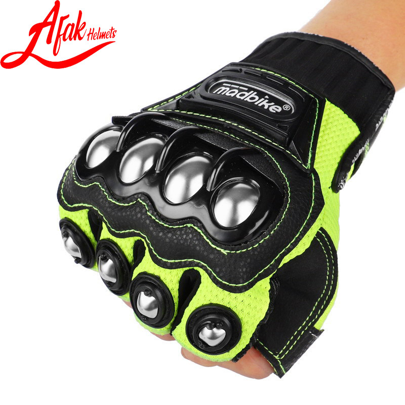 AFAK motocicleta guantes de acero inoxidable Shell engranaje protector motocicleta aleación moda medio dedo guantes