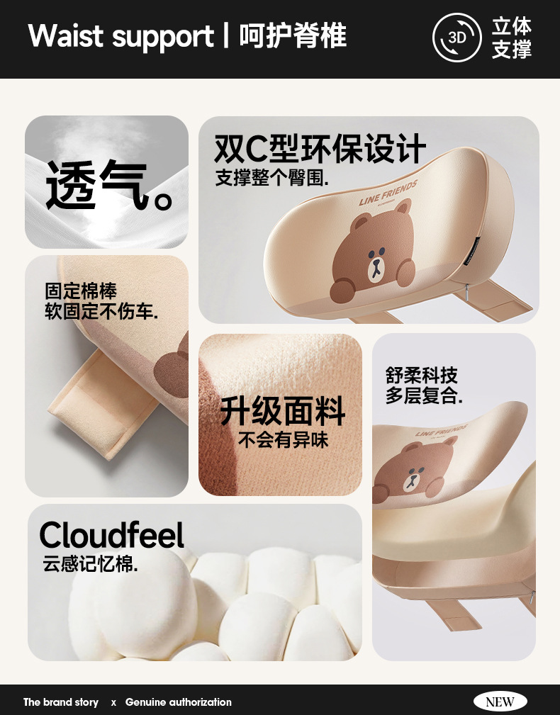 Car Lumbar Support Cushion for Drivers, a Back-Protecting Device for Driving, Suitable for Tesla Headrests