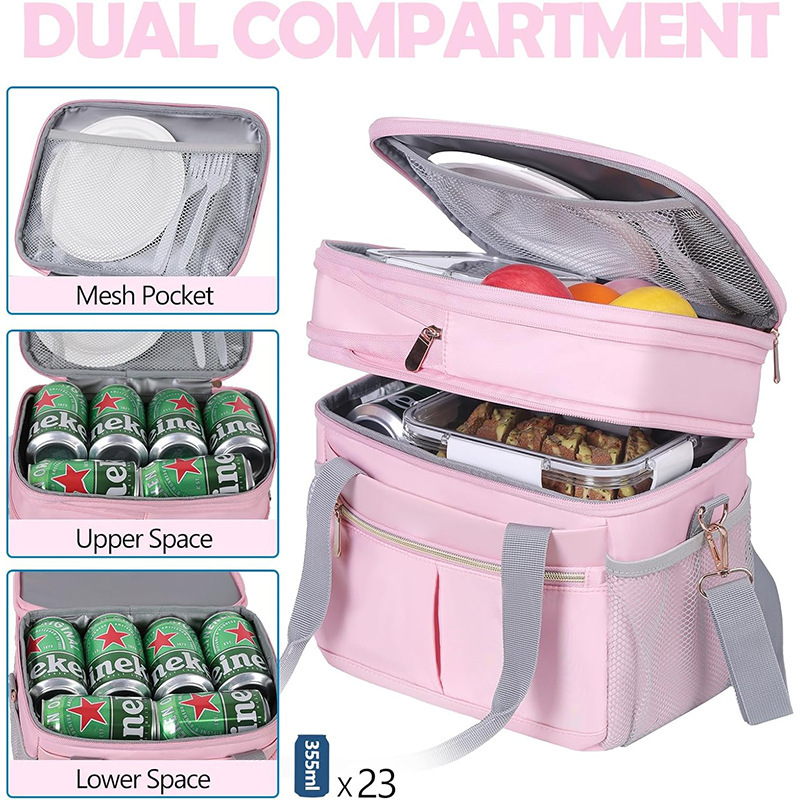 Amazon nueva bolsa de almuerzo de damas bolsa de almuerzo de doble aislamiento bolsa de almuerzo de damas expandible bolsa de almuerzo refrigerada a prueba de fugas