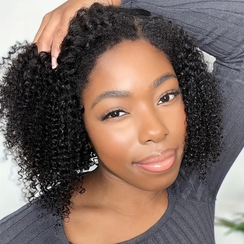 Perruque synthétique bouclée courte avec bordure en dentelle, couvrant toute la tête, perruque populaire pour extensions de cheveux_voghion.com