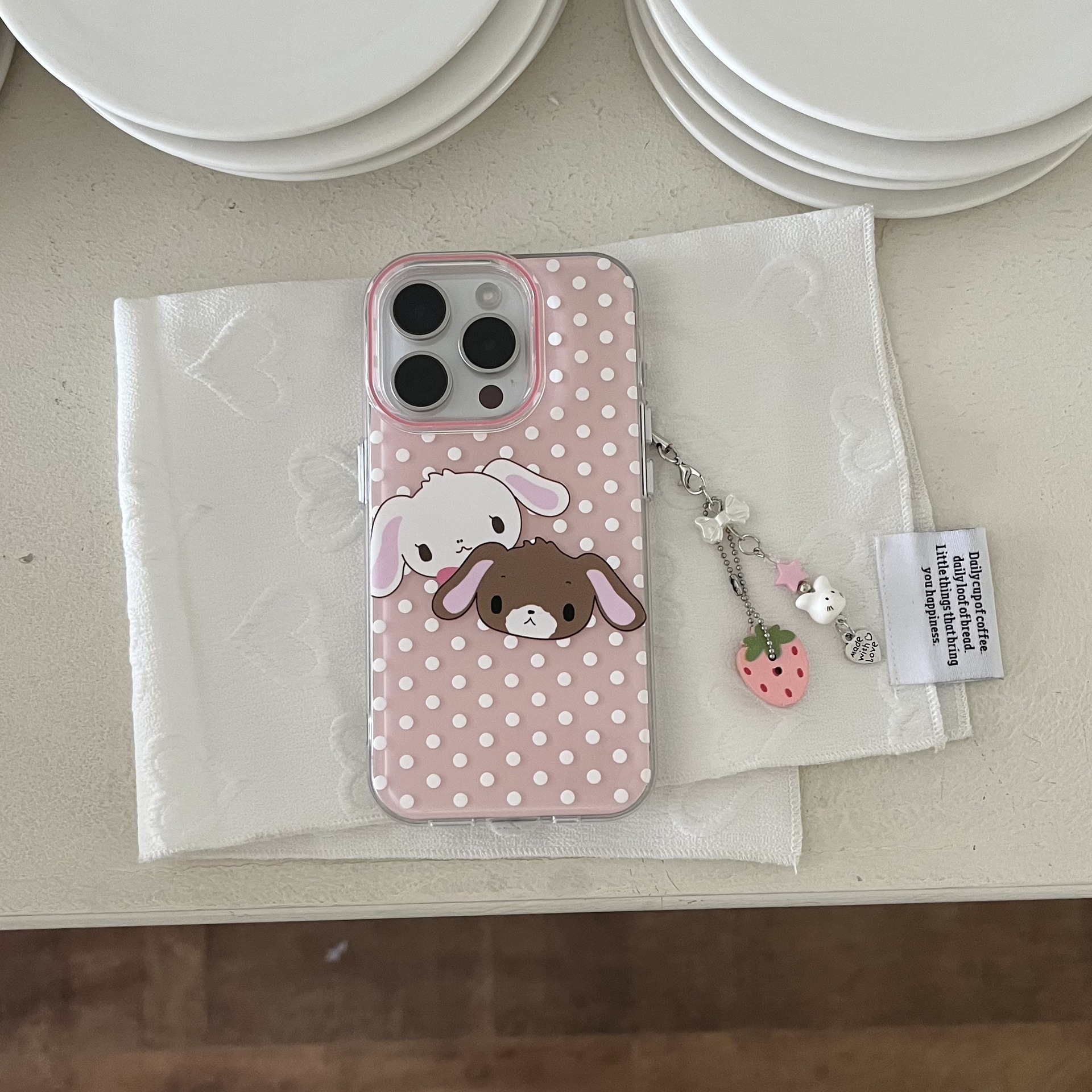 Conejito lindo de lunares de dibujos animados para Apple 16ProMax funda para teléfono móvil 15Pro niña 14/13 nuevo 15Pm