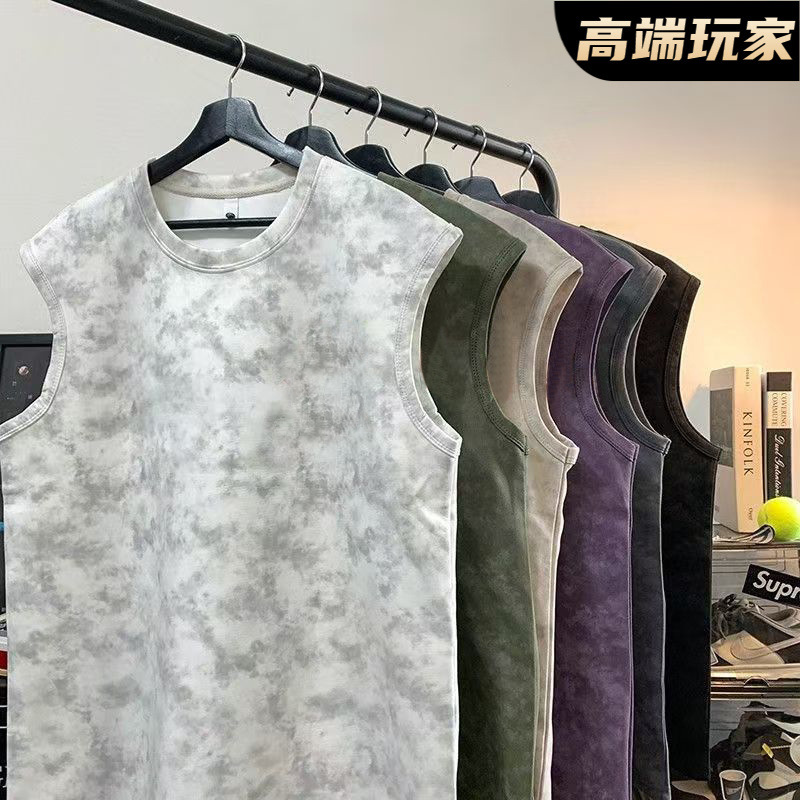 American Ins Trendy Brand Tie-Dye Sleeveless T-Shirt Men's Summer Cool Quick-Drying Sports Vest Student Casual Waistcoat Top