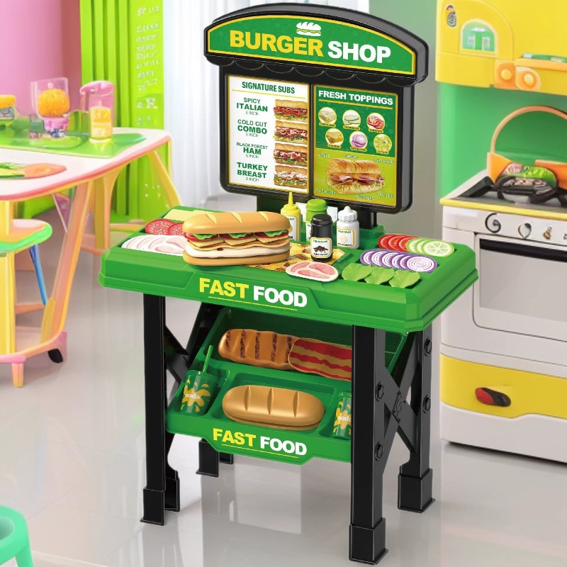 Simulación de hamburguesas transfronterizas para niños mesa de comedor de comida rápida set de mesa de cocina juguetes caseros