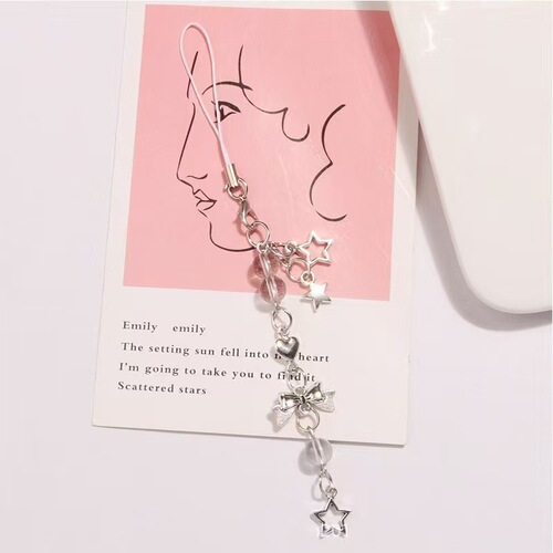 Japanese and Korean-style Ins-inspired cute girl heart silver star butterfly knot phone chain, simple and versatile Guka pendant