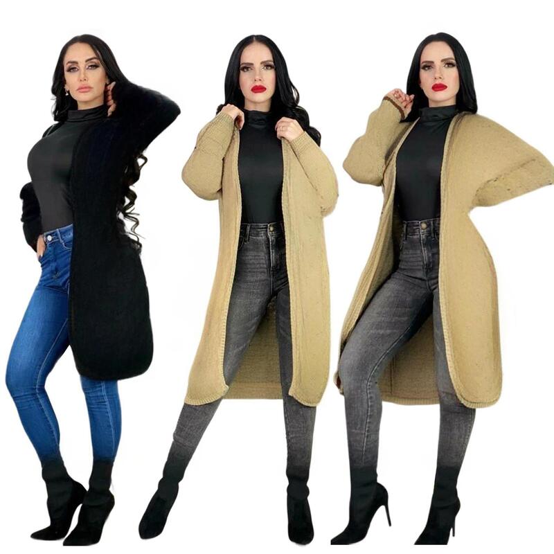 Autumn and Winter Elegant Slim-Fit Knitted Cardigan Long Cape Coat European and American Foreign Trade Women's Clothing M4102
