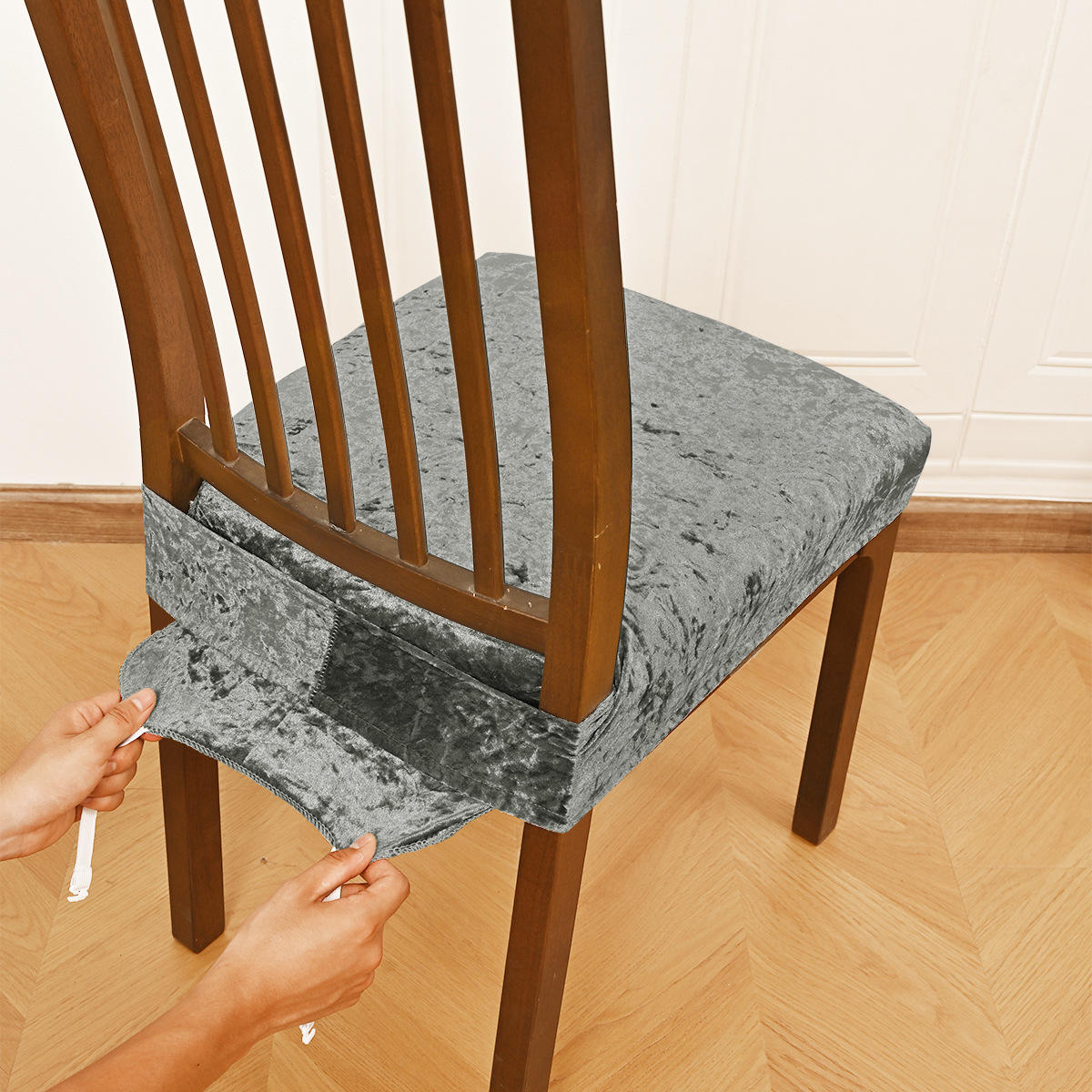 Amazon elástico oro veludo doble taburete elástico cubierta con lengua de hebilla cubierta de cojín de silla antideslizante cubierta de comedor de hotel