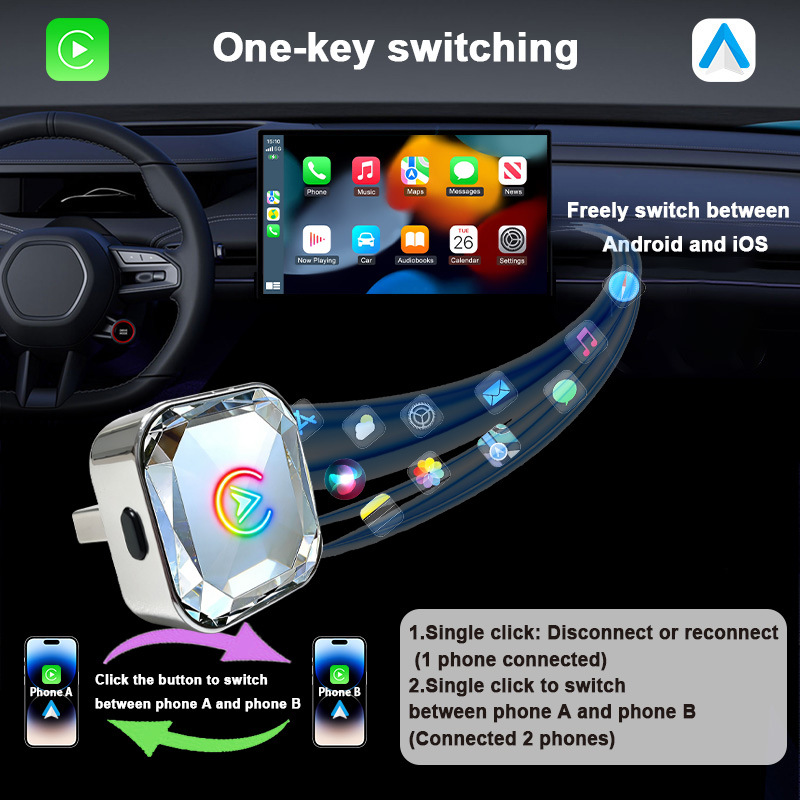 Cross-border bestseller wireless carplay box Android auto adapter 2-in-1 car wired to wireless converter