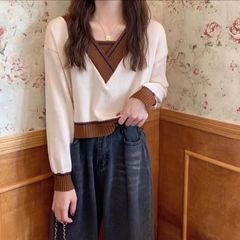 内搭打底衫女秋冬季毛衣2025新款春秋设计感小众V领针织短款上衣