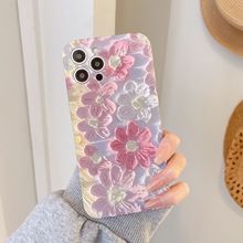 油画粉花适用iPhone14pro max苹果15手机壳13/12韩风硅胶液态11女