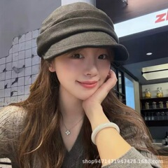日系简约贝雷帽女秋冬韩版百搭显脸小八角帽文艺复古报童画家帽子