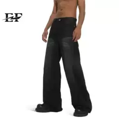 Ef Jeans |   American High Street Retro Distressed Wide Leg Pants Floor-Length Jeans Trendy Straight Leg Loose Black Gray