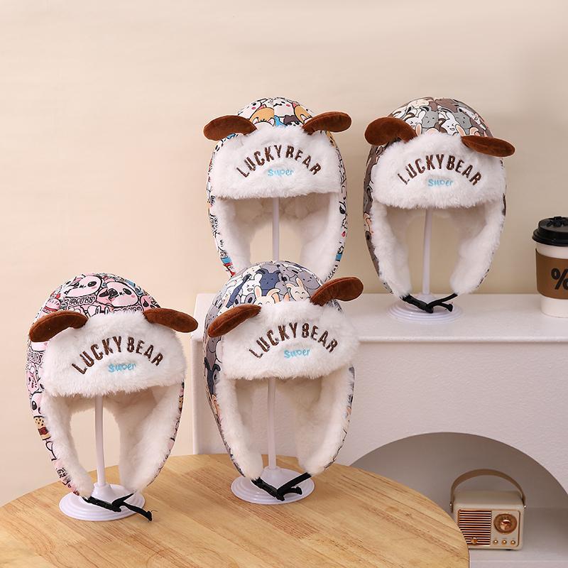 Niños torrent gorro otoño invierno para niños con terciopelo grueso gorro de oído caliente para bebés niñas sombrero de viento para proteger la cara marea