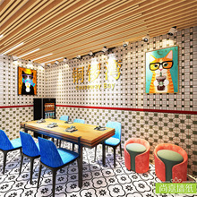 港式马赛克瓷砖装饰墙纸网红冰室茶餐厅奶茶店壁纸复古港风背景墙