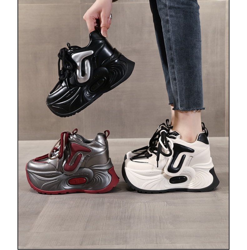Giày sneaker nữ đế dày tăng chiều cao phong cách bánh xốp mềm mại — Màu be chi tiết 20