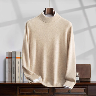 2025 New Winter Pure Cashmere Sweater Men's Half-turtleneck Thickened Pullover Knitted Sweater Casual Loose Inner Sweater for Men