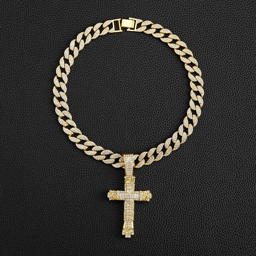 Personalizēts krusts, amerikāņu ielas nišas dizains, pilns dimanta krusts ar pulksteņa sprādzi, Kubas kaklarota_voghion.com