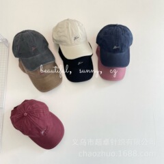 韩剧男女主角同款水洗棉精致符号刺绣儿童鸭舌帽