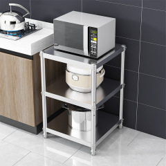Stainless steel kitchen storage rack floor microwave oven storage oven three-layer square stand home storage small shelf