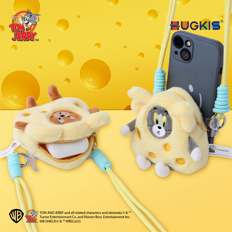 Authentic Tom and Jerry Plush Toy Cheese Earphone Case Doll Phone Clip Universal Accessory Doll Storage Bag