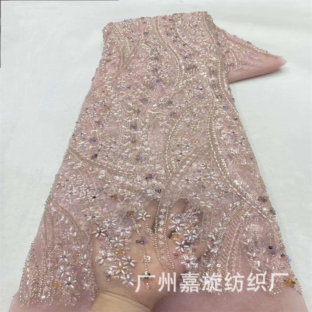 Tejido de bordado de tubo de perlas africanas azules oscuras encaje hecho a mano perlas industria pesada vestido de boda espectáculo vestido vestido de escenario tela bordada image 10