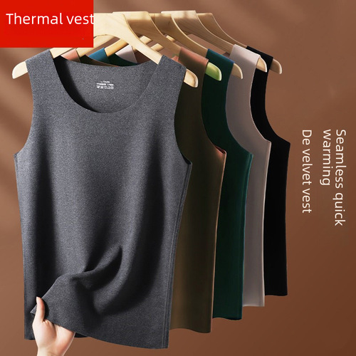 Men's Fleece Warm V-Neck Top Underwear for Autumn/Winter Sleepwear with Extra Warmth, Thin Innerwear without Lines