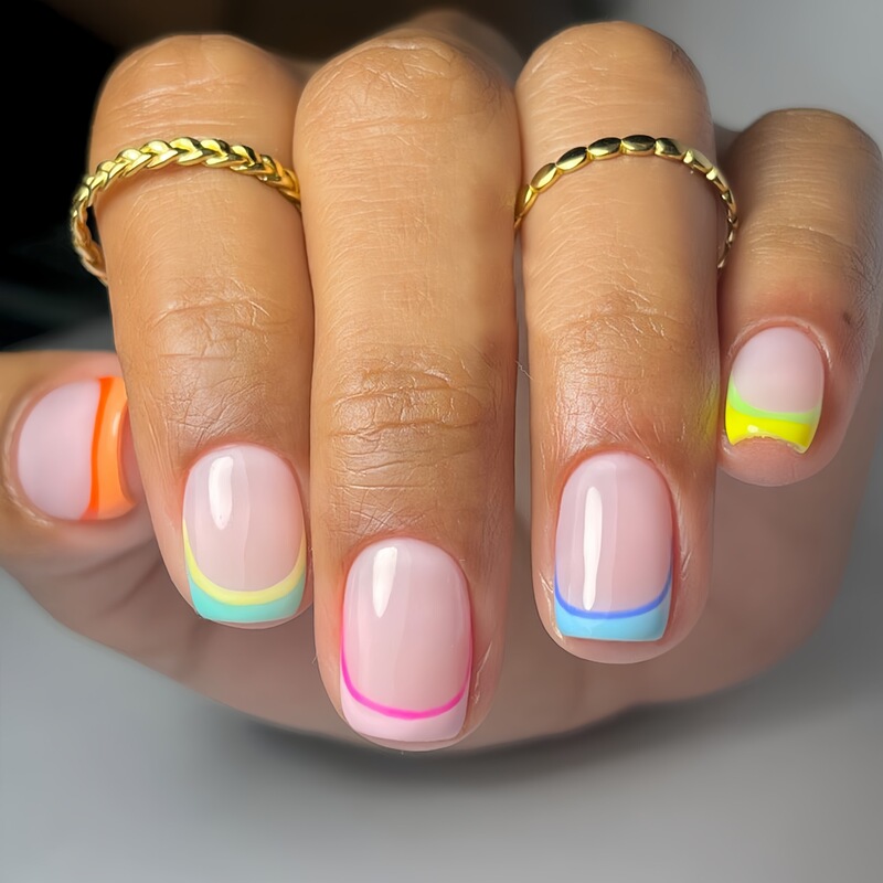 European and American Wearable Nails Rainbow French Wearable Manicure Double Color Matching Nail Patch Fake Nails Cross-Border European and American Wearable Nails Rainbow French Wearable Manicure Double Color Matching Nail Patch Fake Nails Cross-Border