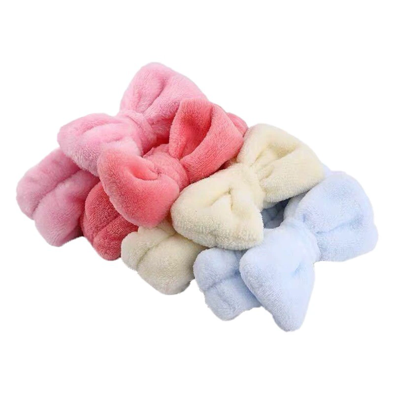 Корейская версия сплошного цвета большой бант для мытья лица с завязками для волос