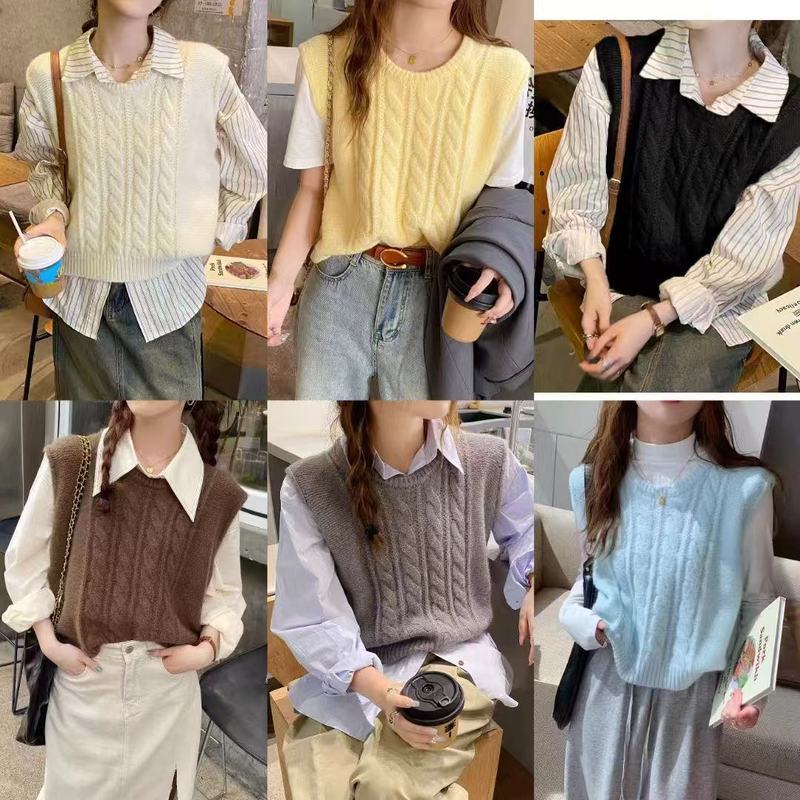女性用ニットベスト、秋の新作、フレッシュ、ルーズ、レイジースタイル、ノースリーブ、レイヤード、アウターベスト|undefined