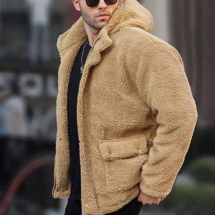 Men's Autumn/Winter Hooded Solid Color Coat With Fleece Fabric-Casual Fashion Trendy Style_viptrois.com