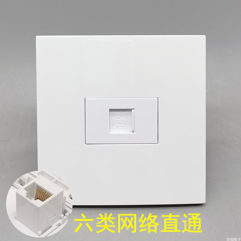 86型一位六类网络直通头直插面板单口CAT6千兆电脑网线口直插插座