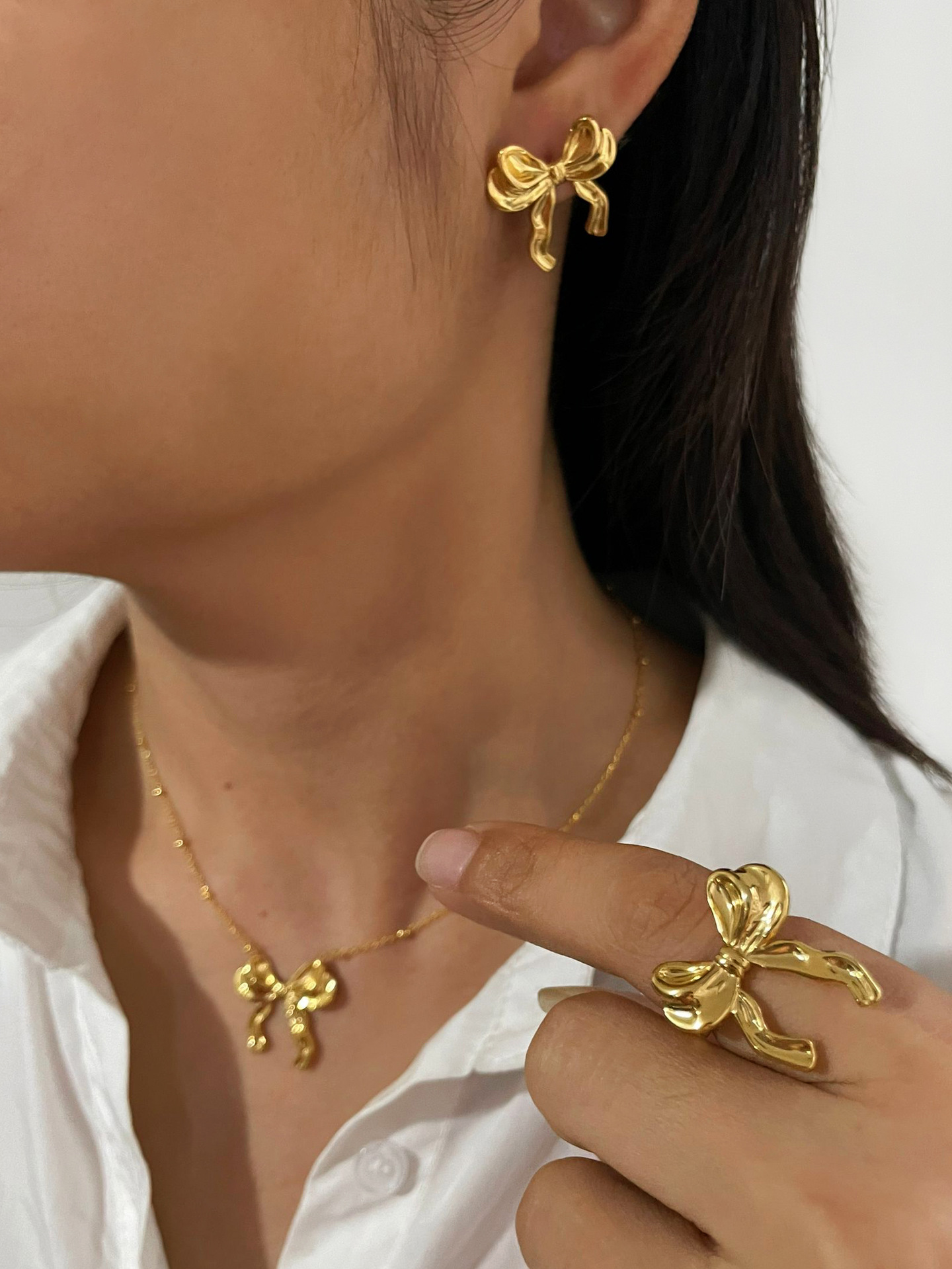 7g Weight 0.03µm-0.05µm Gold Plating Thickness PVD Coated Gold Plating Process Real Gold Plated Plating Material Jewelry Set Classification 1 Piece, 1 Pair Quantity Date, Tea Party Occasion 304 Stainless Steel Material Bow Knot Pattern Unisex Gender Vintage Style, Simple Style Style Waterproof Non Tarnish, Surgical Steel, Plating, Bowknot Craft PVD Coated Real Gold Plated Bow Knot 304 Stainless Steel Vintage Style Simple Style Waterproof Non Tarnish Surgical Steel Plating Jewelry Set 4