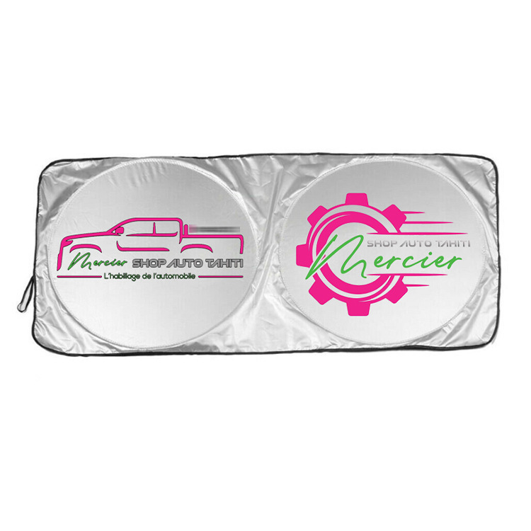 Car silver-coated double-ring foldable storage sunshade car windshield cover front universal printed logo