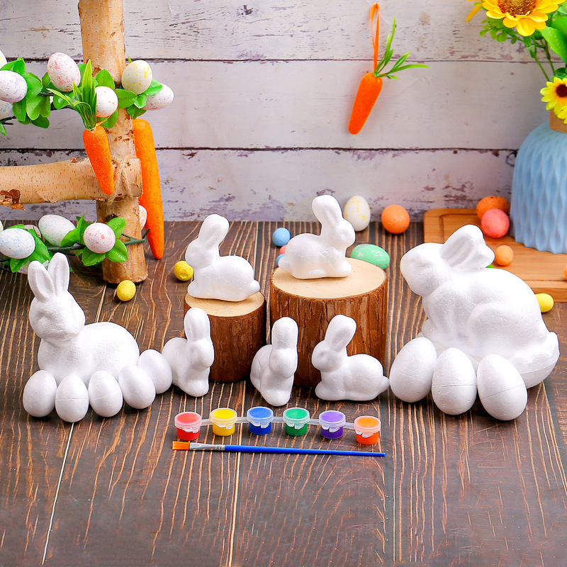 Cross Border Easter DIY Hand-painted Bunny Ornaments Children's Doll Cute Graffiti Foam Egg suit Cross Border Easter DIY Hand-painted Bunny Ornaments Children's Doll Cute Graffiti Foam Egg suit