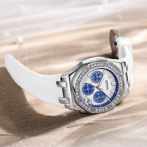 Mark Huafei Brand Women's Multifunction Timing Waterproof Three-Pointer Diamond-Embedded Elegant Quartz Watch