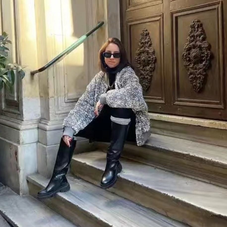 Damenbekleidung Flanell Pailletten Langarm Damenjacke INS_voghion.com