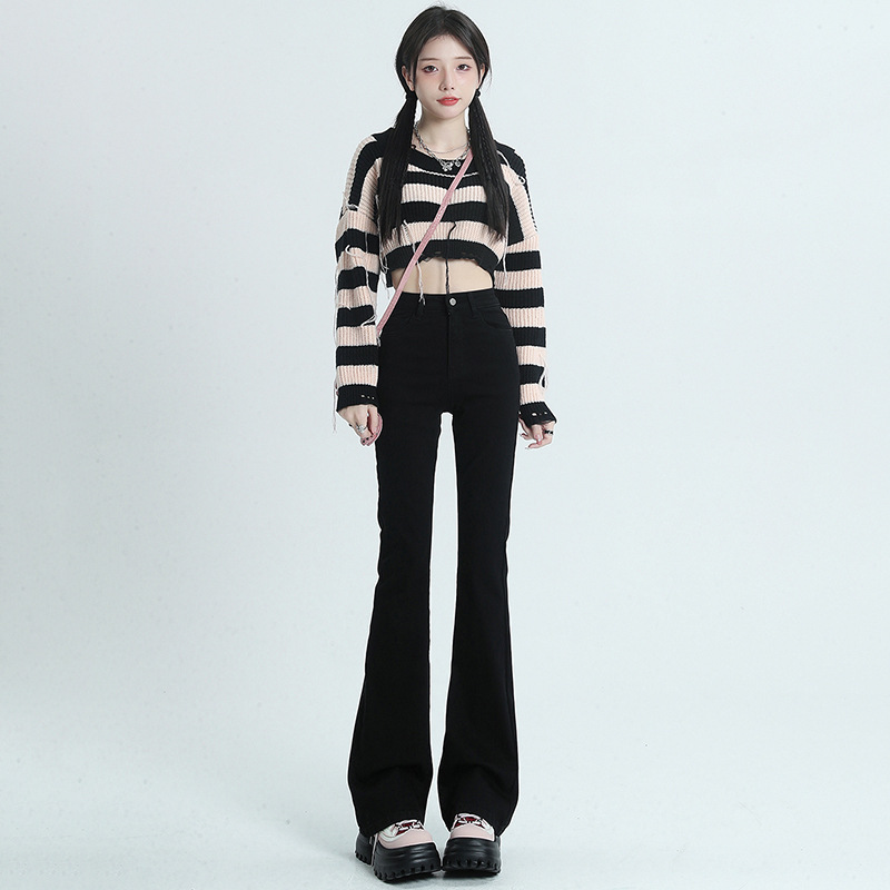 Black Flared Jeans for Women, Spring and Autumn 2026 New Popular Style, High-Waisted, Slimming, Stretchy Bootcut Pants for Petite Figures