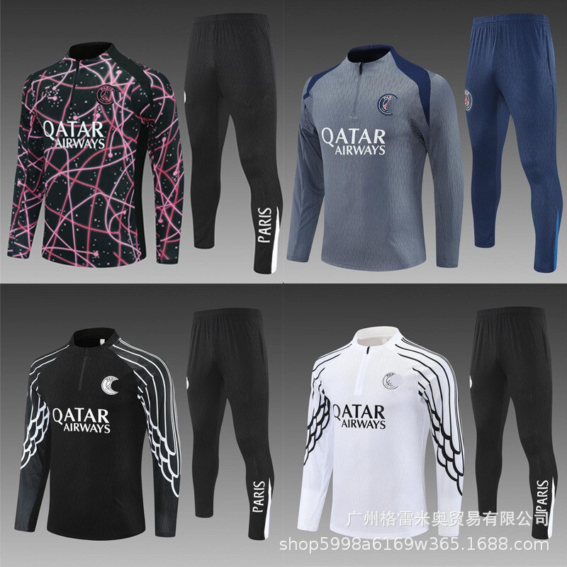 PSG Saint-Germain Training Suit Autumn and Winter Quick-drying Half-zip Long-sleeved Adult Children Boys Football Suit Jersey