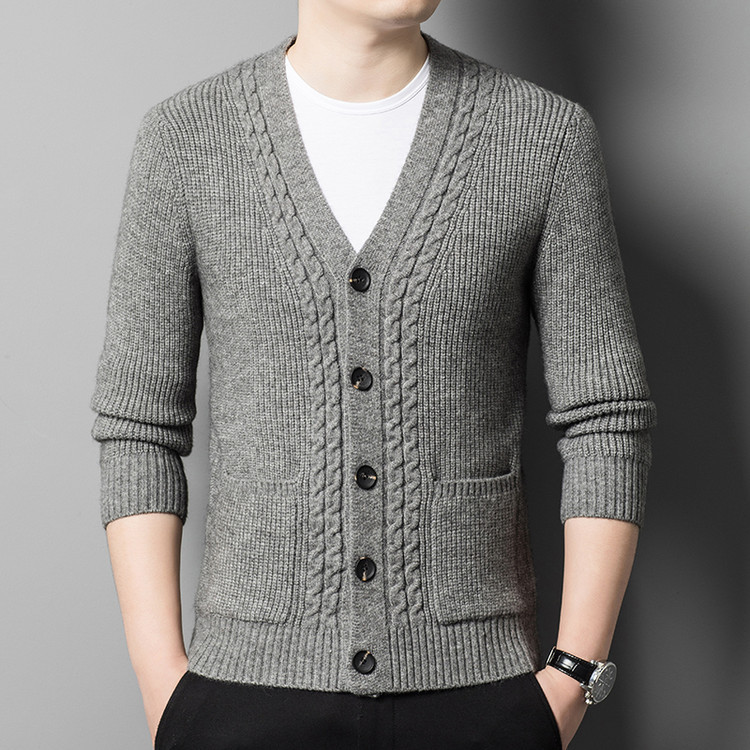 Otoño hombre suéter coreano chaqueta tendencia de cuello V hombre jersey cardigán de punto de color sólido casual jersey de punto