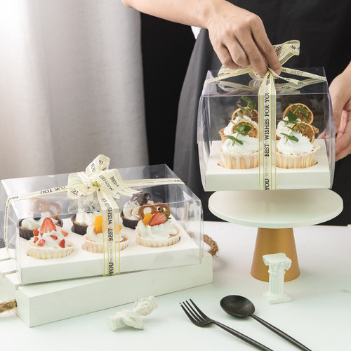 Cup cake packaging box transparent plastic small paper cup cake box dessert packaging 2 pieces 4 pieces 6 pieces