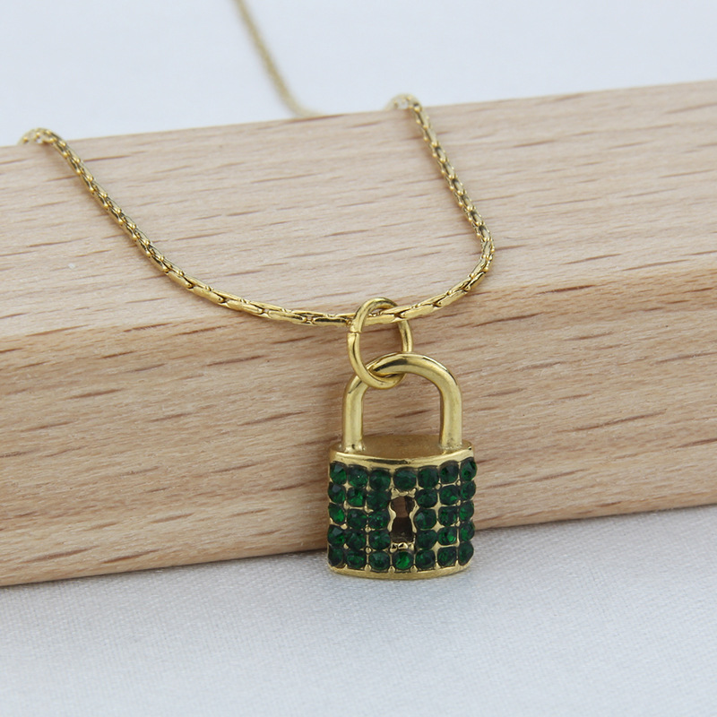 Simple Style Lock Titanium Steel Necklace Necklace Splicing Artificial Rhinestones Stainless Steel N