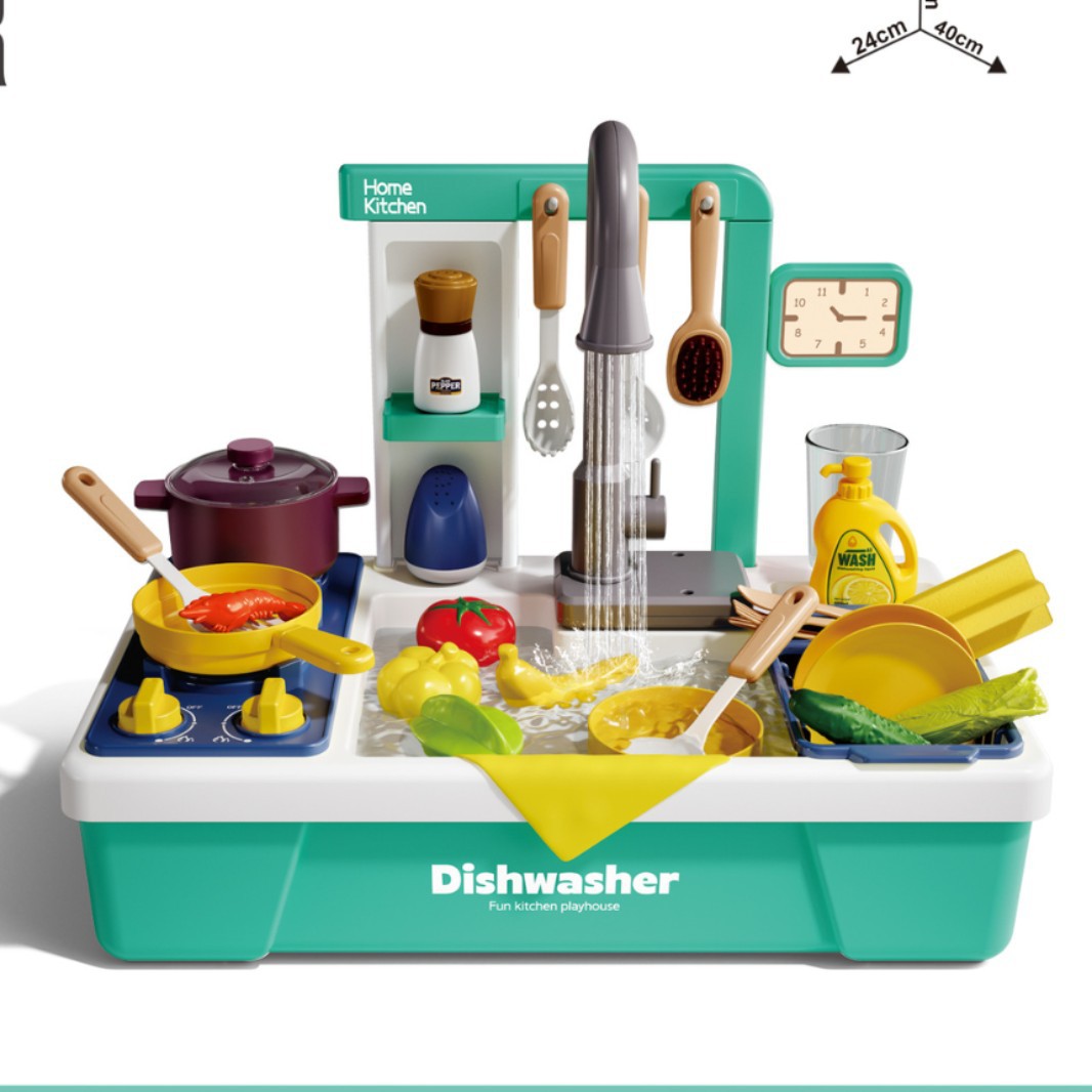 lavavajillas eléctricas para niños en el hogar, grifo de agua de circulación de agua de simulación de cocina, fregadero de cocina, juguete de mesa de agua