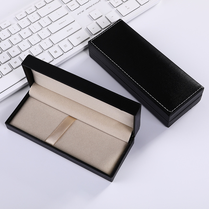 Black Soft Leather Pen Box Hot Stamping Flip Cover Business Gift Pen Box Pu Material Gift Pen Packaging Box Ready For Sale