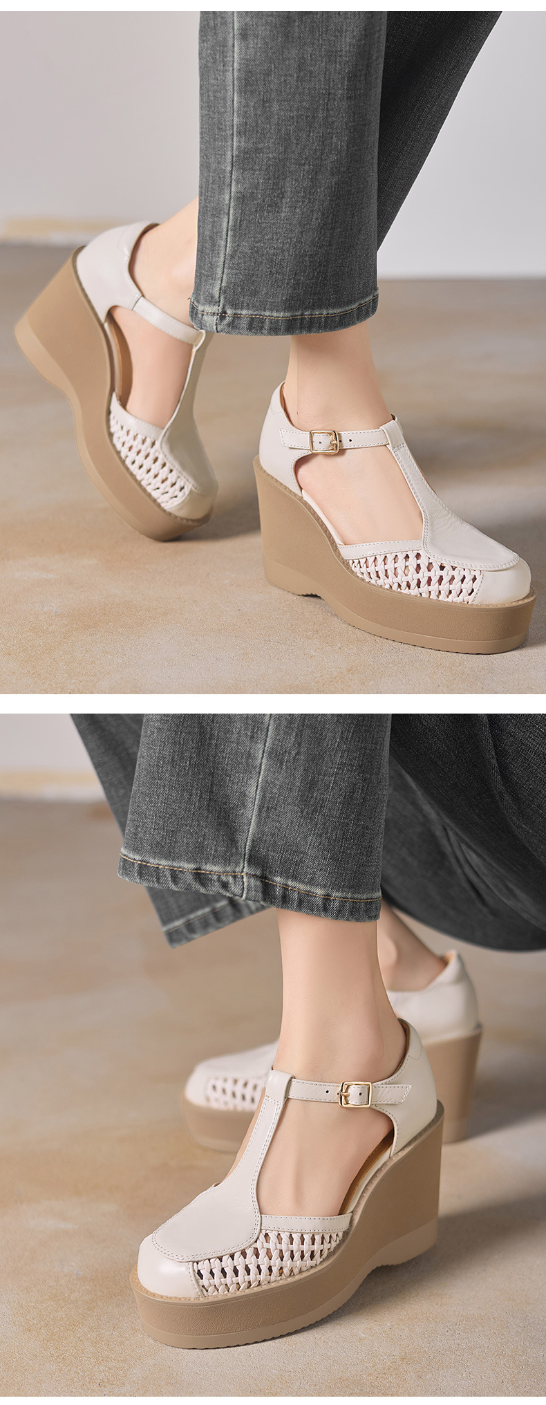 Sandal nữ cao gót đế dày 9,5 cm quai ngang khóa T — đen chi tiết 7