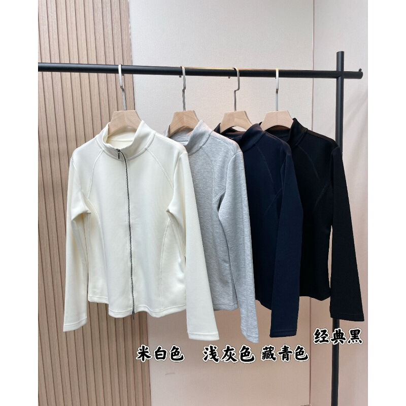 Double Zipper Lightweight Stand Collar Slim Waist Cardigan Jacket for Women, Spring Loose Fit Sports Casual Thick Cotton T-Shirt Top Double Zipper Lightweight Stand Collar Slim Waist Cardigan Jacket for Women, Spring Loose Fit Sports Casual Thick Cotton T-Shirt Top
