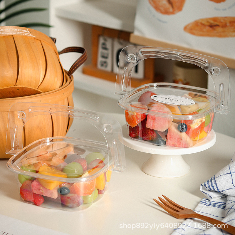 Caja de embalaje de corte de frutas Pastel de postre recién cortado Camping Picnic Excursión de primavera Caja de embalaje desechable portátil transparente