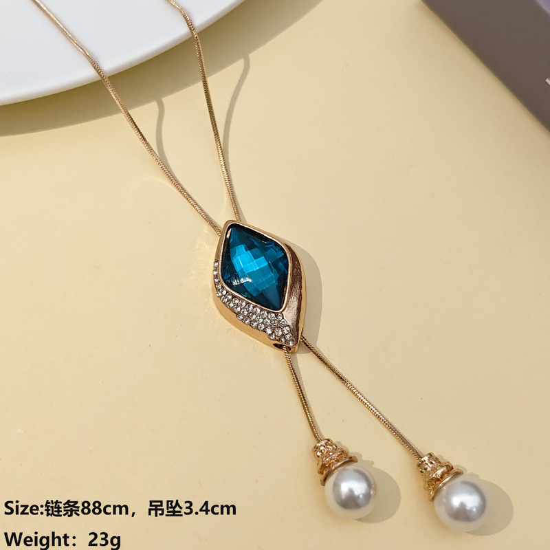 日韩时尚百搭长款项链女水晶玫瑰花朵吊坠秋冬季毛衣配饰饰品毛衣|undefined
