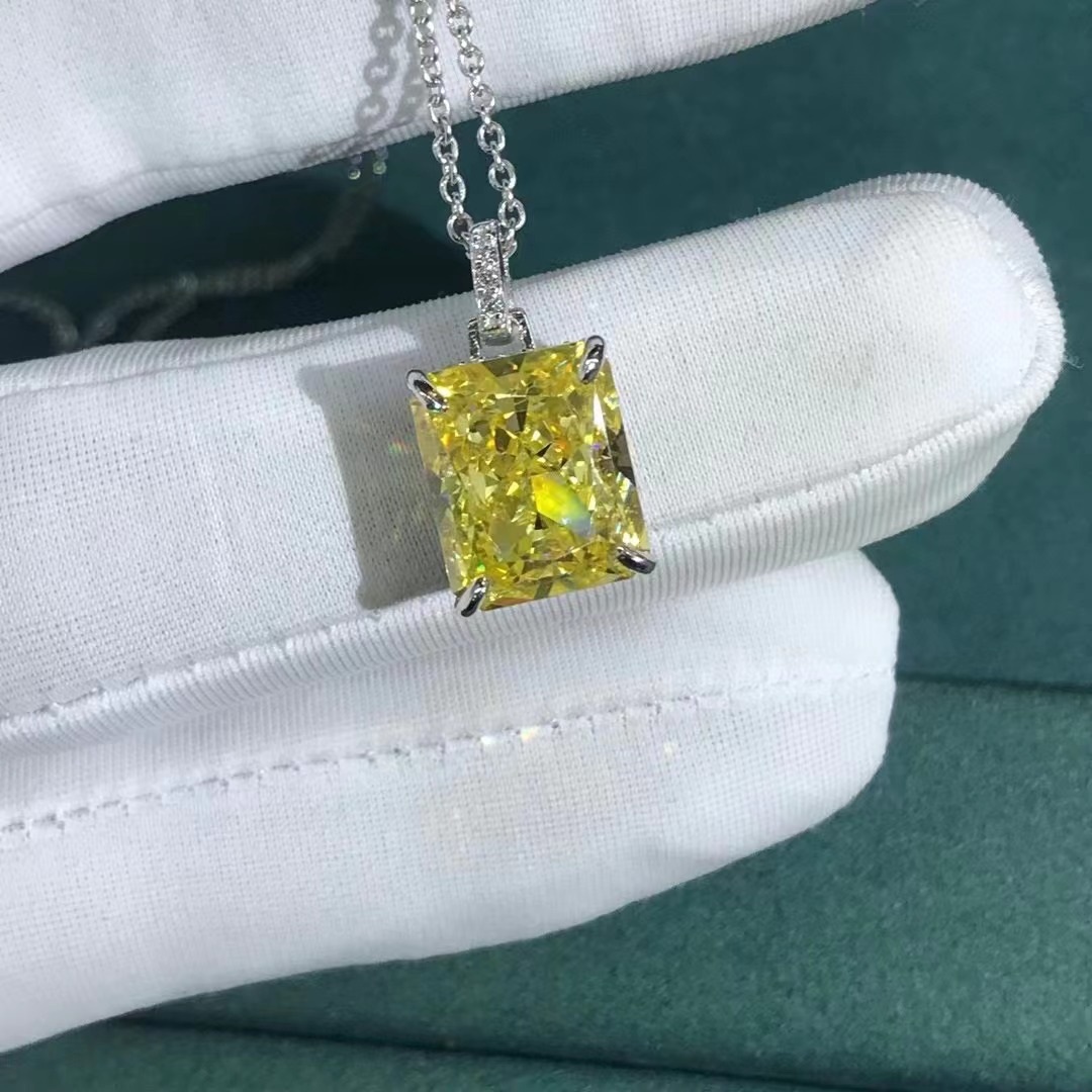 Plata esterlina ligera de lujo en vivo Radeon corte accesorios de diamante amarillo nuevo collar 5 quilates VVS grado D color 3EX corte